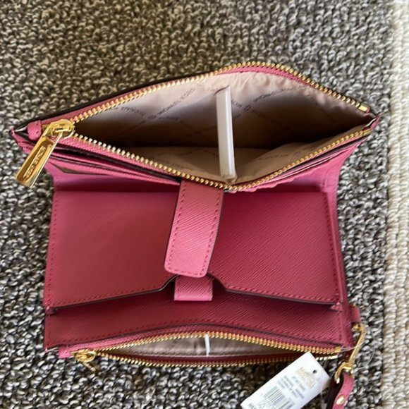 Michael Kors Jet Set Travel Large Double Zip Wristlet Wallet Rosewood Leather - Picture 14 of 16